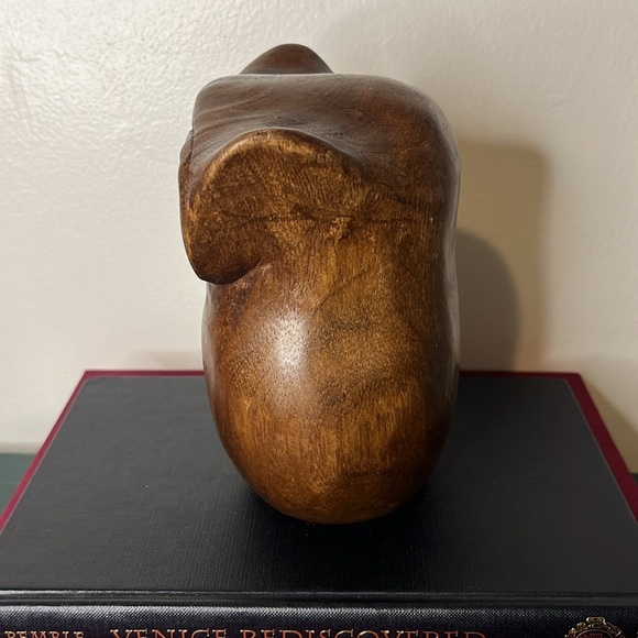 Hand Carved Solid Wooden Vintage Brown Great Horned Owl - Picture 2 of 7